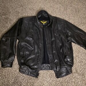 Phoenix Jacket Mens 44 Black Leather Motorcycle Bomber Elastic Waist Zip Pockets